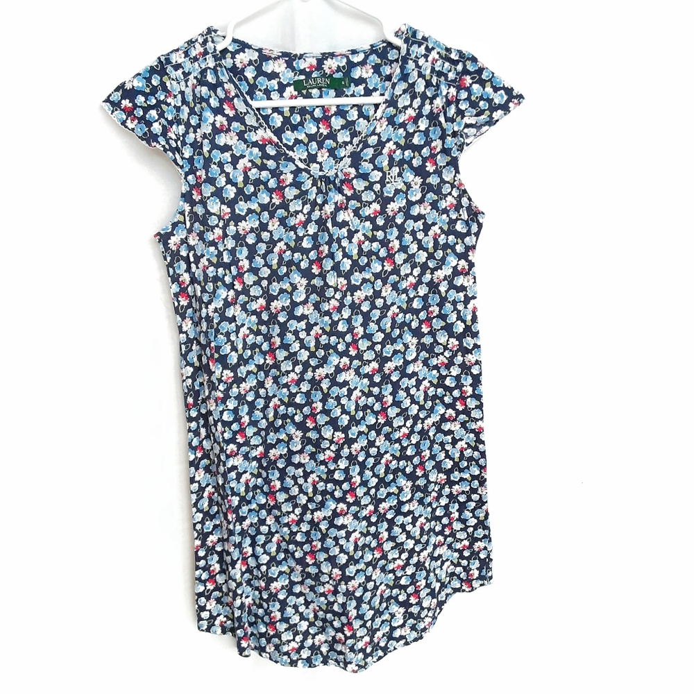 LAUREN RALPH LAUREN V-Neck Floral Flutter Sleeve Nightgown Pajama Dress Size S
